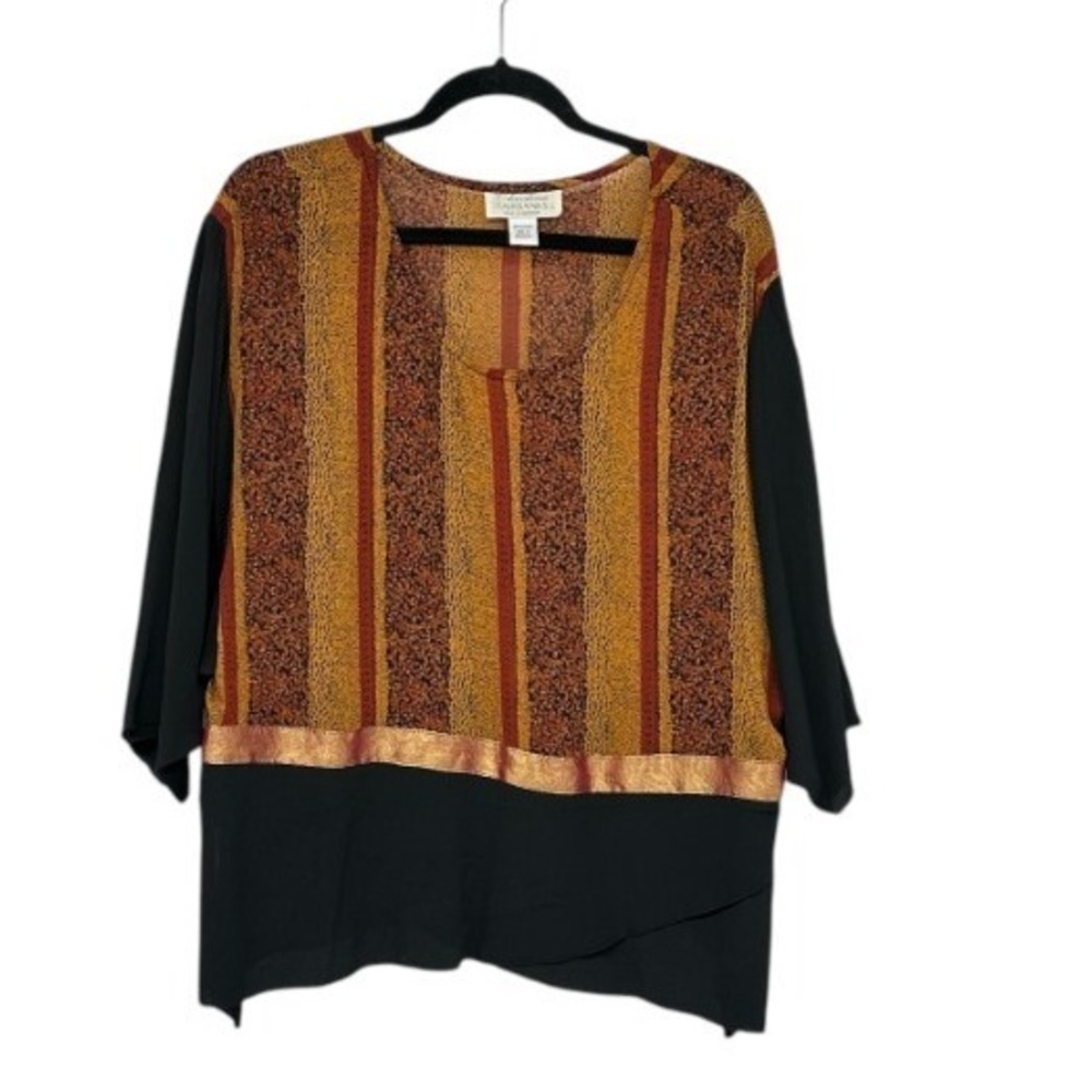 Christina Fairbanksā Flowy Tunic Top Black Gold Red Striped Rayon Blend Size L